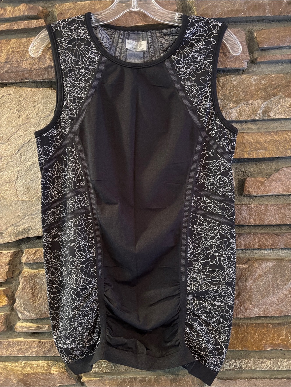 Athleta Black Tank with White Lace-Style Panels